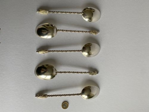A SET OF 5 SOLID STERLING SILVER APOSTLE TABLE SPOONS 21CM LONDON 1867 406G - ADDITIONAL PHOTO 2