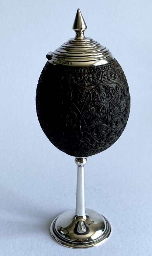 RARE SOLID SILVER MOUNTED CARVED COCONUT CUP 1878 255CM - ADDITIONAL PHOTO 2
