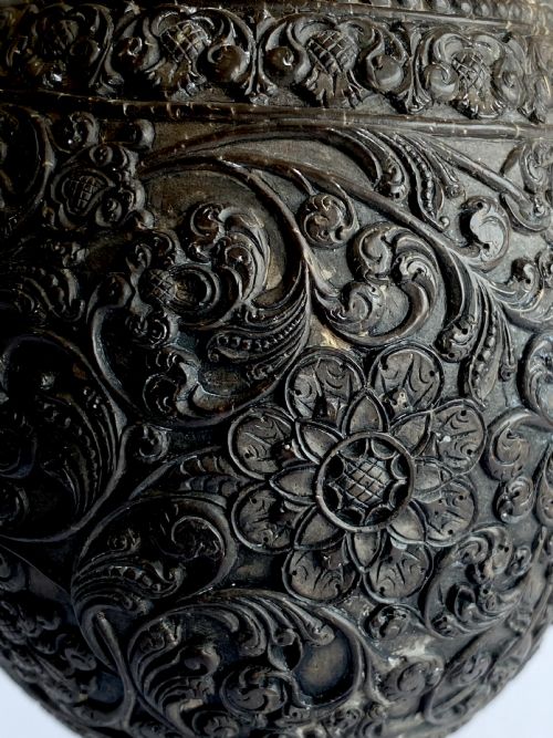 RARE SOLID SILVER MOUNTED CARVED COCONUT CUP 1878 255CM - ADDITIONAL PHOTO 4