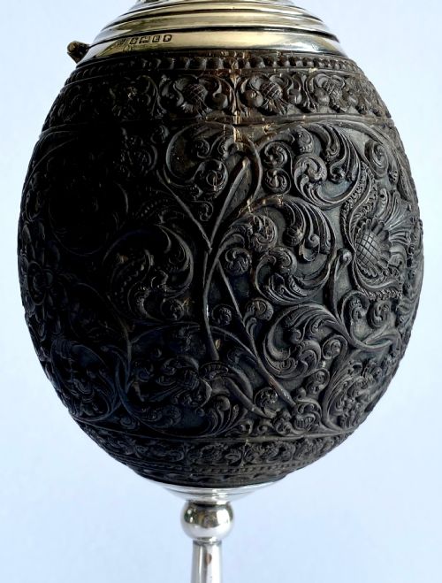 RARE SOLID SILVER MOUNTED CARVED COCONUT CUP 1878 255CM - ADDITIONAL PHOTO 5