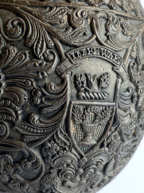 RARE SOLID SILVER MOUNTED CARVED COCONUT CUP 1878 255CM - ADDITIONAL PHOTO 7