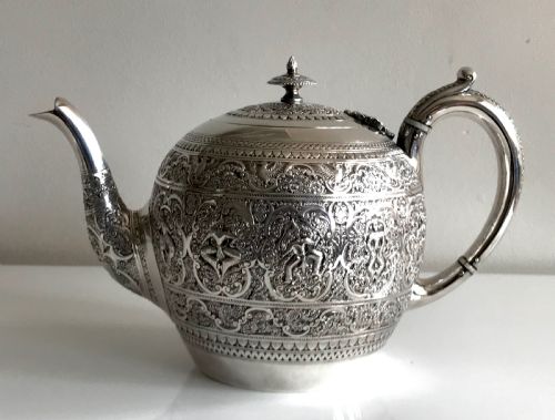 MAGNIFICENT SOLID SILVER STERLING TEA SET GLASGOW CHINOISERIE 1890 - ADDITIONAL PHOTO 1