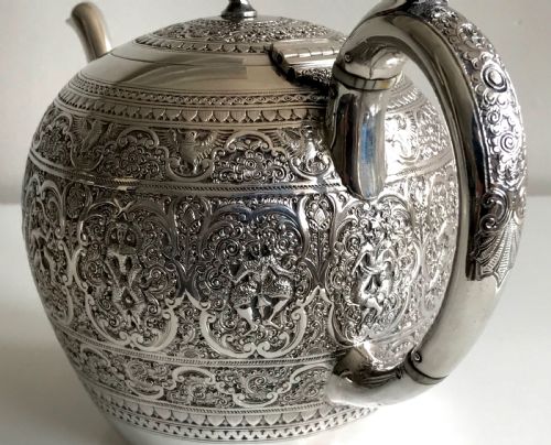 MAGNIFICENT SOLID SILVER STERLING TEA SET GLASGOW CHINOISERIE 1890 - ADDITIONAL PHOTO 2