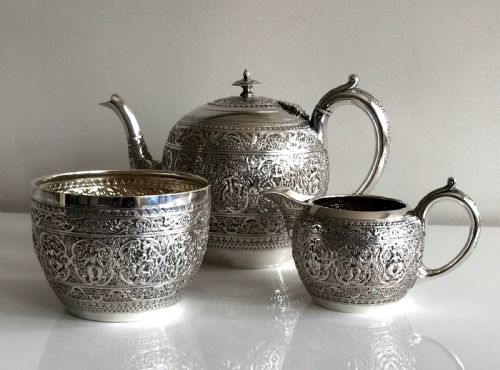 MAGNIFICENT SOLID SILVER STERLING TEA SET GLASGOW CHINOISERIE 1890 - ADDITIONAL PHOTO 10