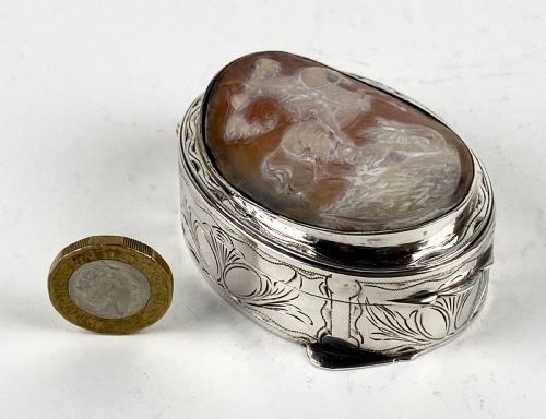 MAGNIFICENT SOLID SILVER STERLING CAMEO SNUFF BOX GEORGE AND THE DRAGON - ADDITIONAL PHOTO 1