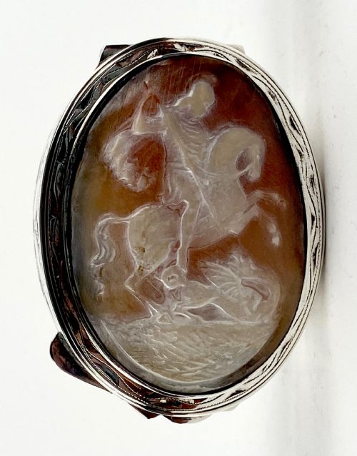 MAGNIFICENT SOLID SILVER STERLING CAMEO SNUFF BOX GEORGE AND THE DRAGON - ADDITIONAL PHOTO 3