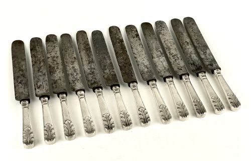 ANTIQUE SOLID SILVER PORTUGUESE BOXED DINNER KNIFE SET PORTO 1839 - ADDITIONAL PHOTO 3
