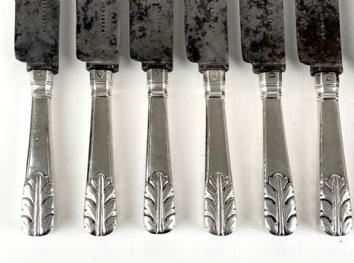 ANTIQUE SOLID SILVER PORTUGUESE BOXED DINNER KNIFE SET PORTO 1839 - ADDITIONAL PHOTO 5