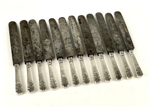 ANTIQUE SOLID SILVER PORTUGUESE BOXED DINNER KNIFE SET PORTO 1839 - ADDITIONAL PHOTO 8