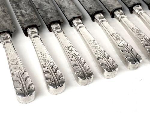 ANTIQUE SOLID SILVER PORTUGUESE BOXED DINNER KNIFE SET PORTO 1839 - ADDITIONAL PHOTO 10