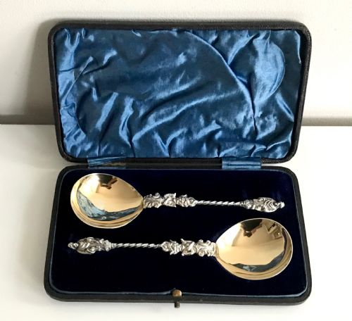victorian boxed solid silver sterling novelty apostle and devil gilt spoons - CATEGORY: ANTIQUE SILVER - DATED VICTORIAN