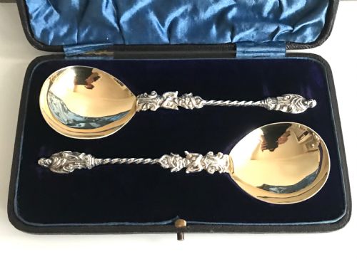 VICTORIAN BOXED SOLID SILVER STERLING NOVELTY APOSTLE AND DEVIL GILT SPOONS - ADDITIONAL PHOTO 1