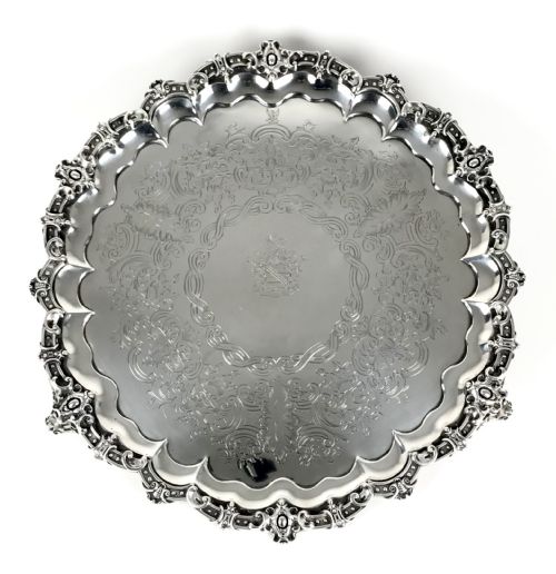 victorian solid silver sterling large salver tray london 1851 - CATEGORY: ANTIQUE SILVER - DATED VICTORIAN