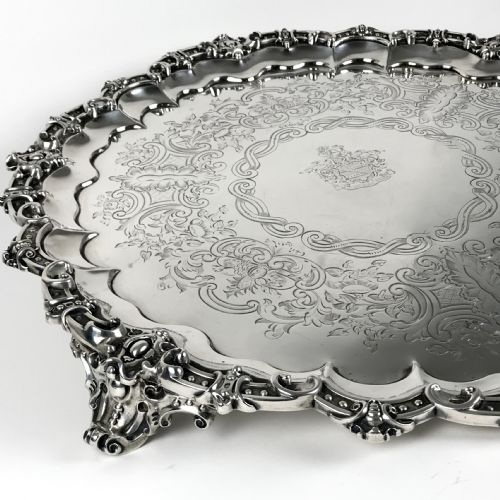 VICTORIAN SOLID SILVER STERLING LARGE SALVER TRAY LONDON 1851 - ADDITIONAL PHOTO 2
