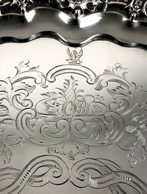 VICTORIAN SOLID SILVER STERLING LARGE SALVER TRAY LONDON 1851 - ADDITIONAL PHOTO 4