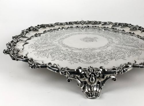 VICTORIAN SOLID SILVER STERLING LARGE SALVER TRAY LONDON 1851 - ADDITIONAL PHOTO 5