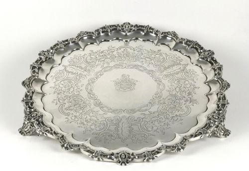 VICTORIAN SOLID SILVER STERLING LARGE SALVER TRAY LONDON 1851 - ADDITIONAL PHOTO 7