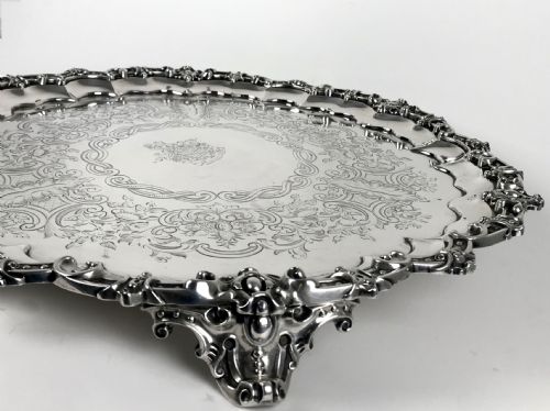 VICTORIAN SOLID SILVER STERLING LARGE SALVER TRAY LONDON 1851 - ADDITIONAL PHOTO 9