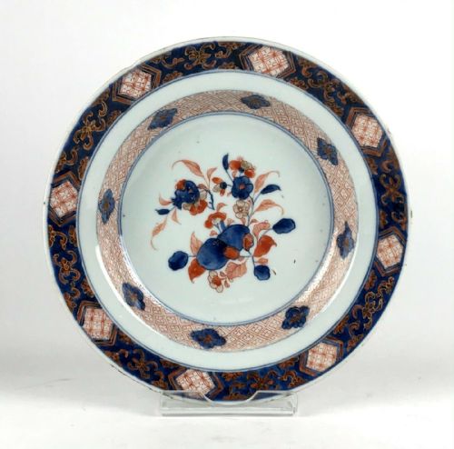 fine antique chinese imari 18th c porcelain gilt plate bowl kangxi - CATEGORY: ANTIQUE PLATES - DATED 18TH CENTURY