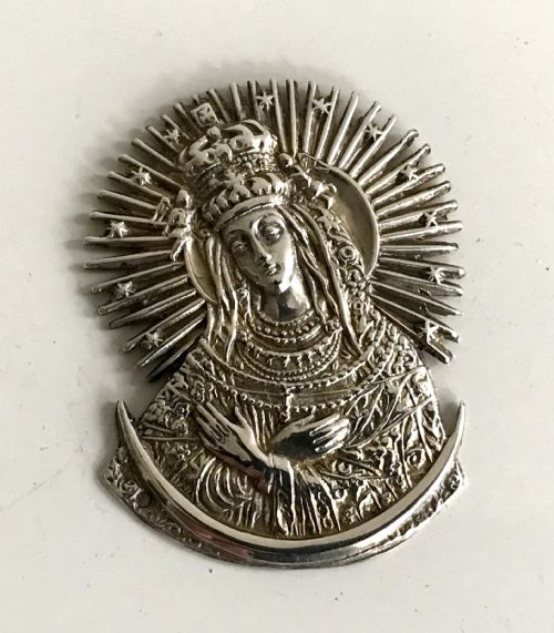RAKE SOLID SILVER OUR LADY OF SORROWS 18TH CENTURY PORTUGUESE RELIGIOUS MEDAL - ADDITIONAL PHOTO 3