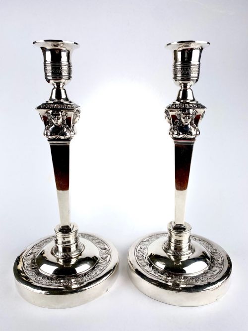 magnificent solid silver pair candlesticks 720g france paris 1793 - CATEGORY: ANTIQUE LIGHTING - DATED 18TH CENTURY