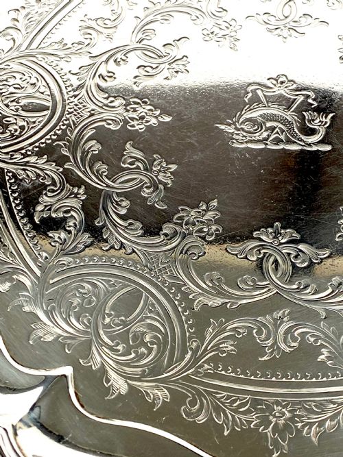 MAGNIFICENT SOLID SILVER STERLING VICTORIAN SALVER TRAY 567G LONDON 1860 - ADDITIONAL PHOTO 2