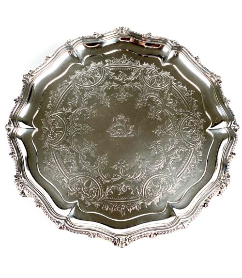 MAGNIFICENT SOLID SILVER STERLING VICTORIAN SALVER TRAY 567G LONDON 1860 - ADDITIONAL PHOTO 3