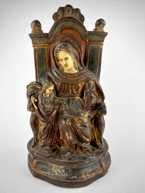 antique 18th century indo portuguese polychrome carved saint anne religious - CATEGORY: ANTIQUE SCULPTURES - DATED 18TH CENTURY