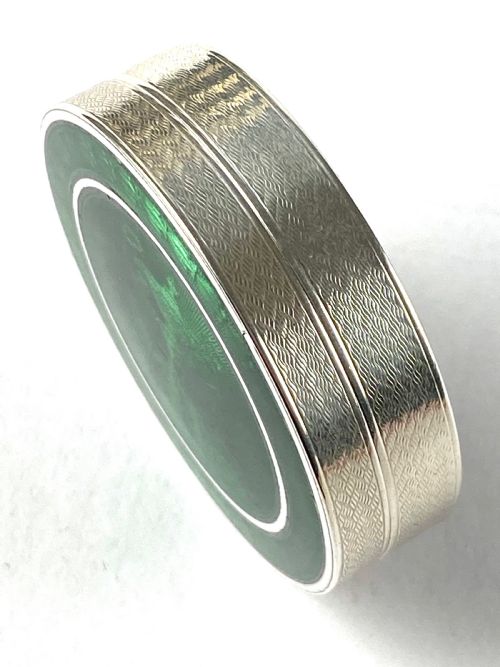 MAGNIFICENT SOLID SILVER STERLING FRENCH TRINKET BOX GUILLOCHE GREEN ENAMEL ART DECO - ADDITIONAL PHOTO 3