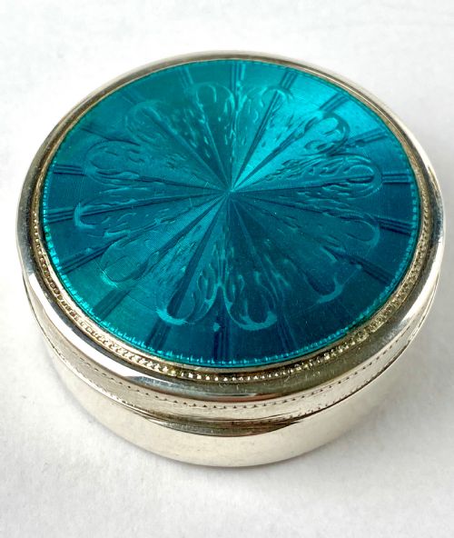 antique solid silver sterling guilloche enamel trinket box art deco 950 silver - CATEGORY: ANTIQUE BOXES - DATED 1900