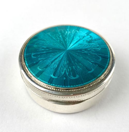 ANTIQUE SOLID SILVER STERLING GUILLOCHE ENAMEL TRINKET BOX ART DECO 950 SILVER - ADDITIONAL PHOTO 3
