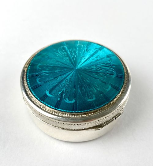 ANTIQUE SOLID SILVER STERLING GUILLOCHE ENAMEL TRINKET BOX ART DECO 950 SILVER - ADDITIONAL PHOTO 4