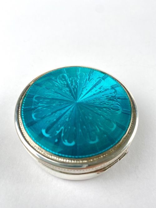 ANTIQUE SOLID SILVER STERLING GUILLOCHE ENAMEL TRINKET BOX ART DECO 950 SILVER - ADDITIONAL PHOTO 5