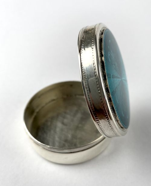 ANTIQUE SOLID SILVER STERLING GUILLOCHE ENAMEL TRINKET BOX ART DECO 950 SILVER - ADDITIONAL PHOTO 7