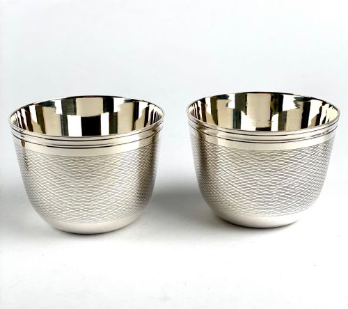 pair silver puifurcat france wine beakers tumblers - CATEGORY: ANTIQUE SILVER - DATED 1930