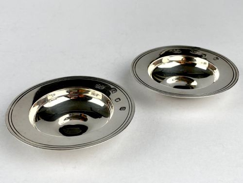 pair solid silver sterling armarda dish london 1960 pin dish jones sons - CATEGORY: ANTIQUE SILVER - DATED 1960
