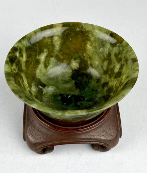 CHINESE ORIENTAL ANTIQUE SPINACH JADE BOWL CIRCA 1880 - ADDITIONAL PHOTO 1