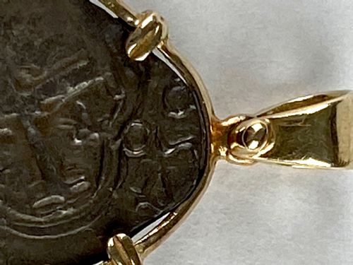 ATOSHA SHIPWRECK SOLID SILVER COIN 14K GOLD MOUNT PENDANT 1654 - ADDITIONAL PHOTO 1