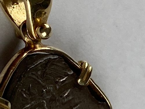 ATOSHA SHIPWRECK SOLID SILVER COIN 14K GOLD MOUNT PENDANT 1654 - ADDITIONAL PHOTO 2