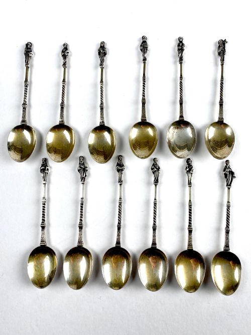 solid silver sterling set 12 dutch apostle coffee spoons 19th century - CATEGORY: ANTIQUE SILVER - DATED VICTORIAN