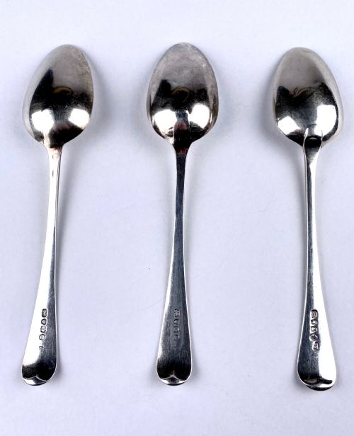 SET 3 GEORGIAN SOLID SILVER STERLING BRIGHT CUT TABLE SPOONS LONDON 1790 - ADDITIONAL PHOTO 1