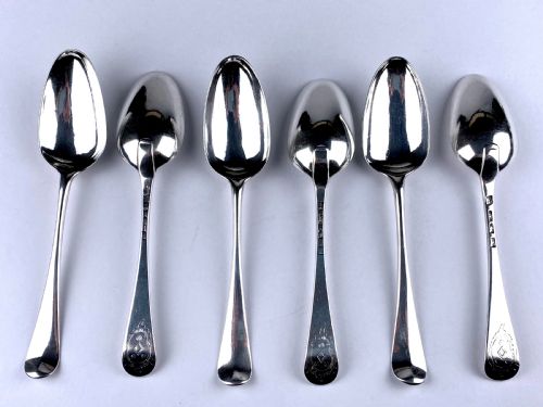 hanoverian set 6 georgian solid silver sterling tablespoons 407g london 1766 - CATEGORY: ANTIQUE SILVER - DATED GEORGIAN