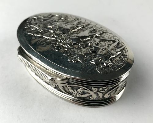 ANTIQUE SOLID SILVER DUTCH 19TH C SNUFF BOX GEORGIAN PERIOD REMBRANDT NIGHTWATCH - ADDITIONAL PHOTO 1