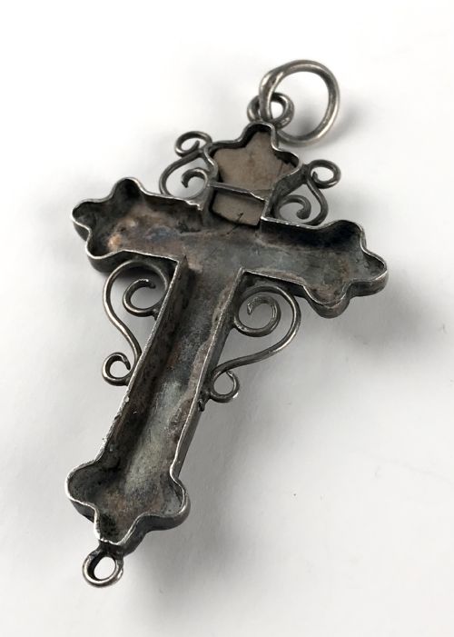 ANTIQUE 18TH CENTURY RELIGIOUS SOLID SILVER SPANISH RELIQUARY CROSS RELIC - ADDITIONAL PHOTO 1
