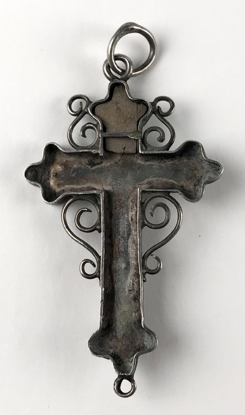 ANTIQUE 18TH CENTURY RELIGIOUS SOLID SILVER SPANISH RELIQUARY CROSS RELIC - ADDITIONAL PHOTO 2