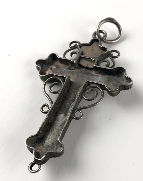 ANTIQUE 18TH CENTURY RELIGIOUS SOLID SILVER SPANISH RELIQUARY CROSS RELIC - ADDITIONAL PHOTO 3