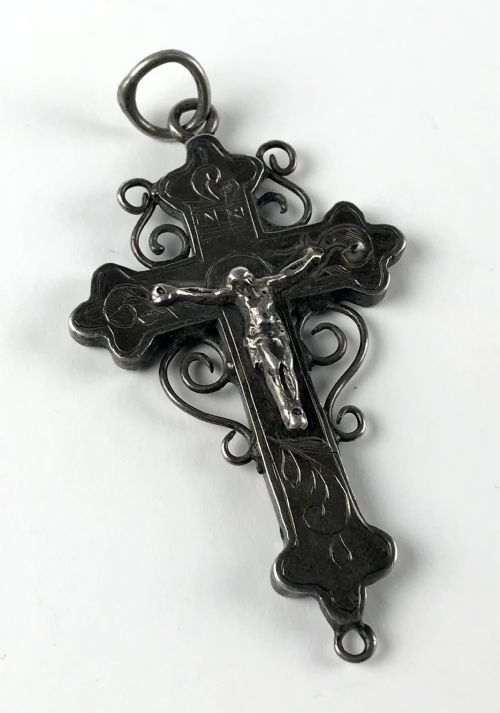 ANTIQUE 18TH CENTURY RELIGIOUS SOLID SILVER SPANISH RELIQUARY CROSS RELIC - ADDITIONAL PHOTO 4