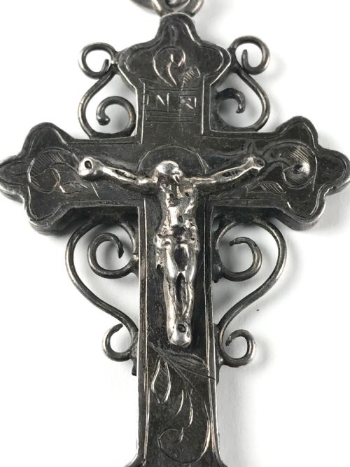 ANTIQUE 18TH CENTURY RELIGIOUS SOLID SILVER SPANISH RELIQUARY CROSS RELIC - ADDITIONAL PHOTO 5