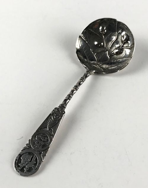 antique chinese solid silver sterling tea caddy spoon 12cm oriental circa 1900 - CATEGORY: ANTIQUE SILVER - DATED 1900