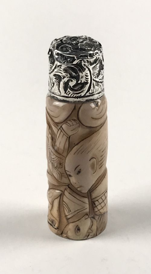 ANTIQUE ORIENTAL JAPAN CHINA SNUFF PERFUME BOTTLE SOLID SILVER LID NEWCASTLE - ADDITIONAL PHOTO 1